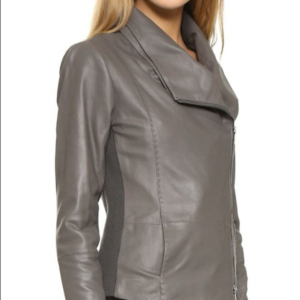 Vince The Scuba Moto Leather Asym Jacket in Grey, size XS